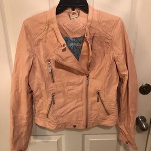 Cream/pink Leather Jacket
